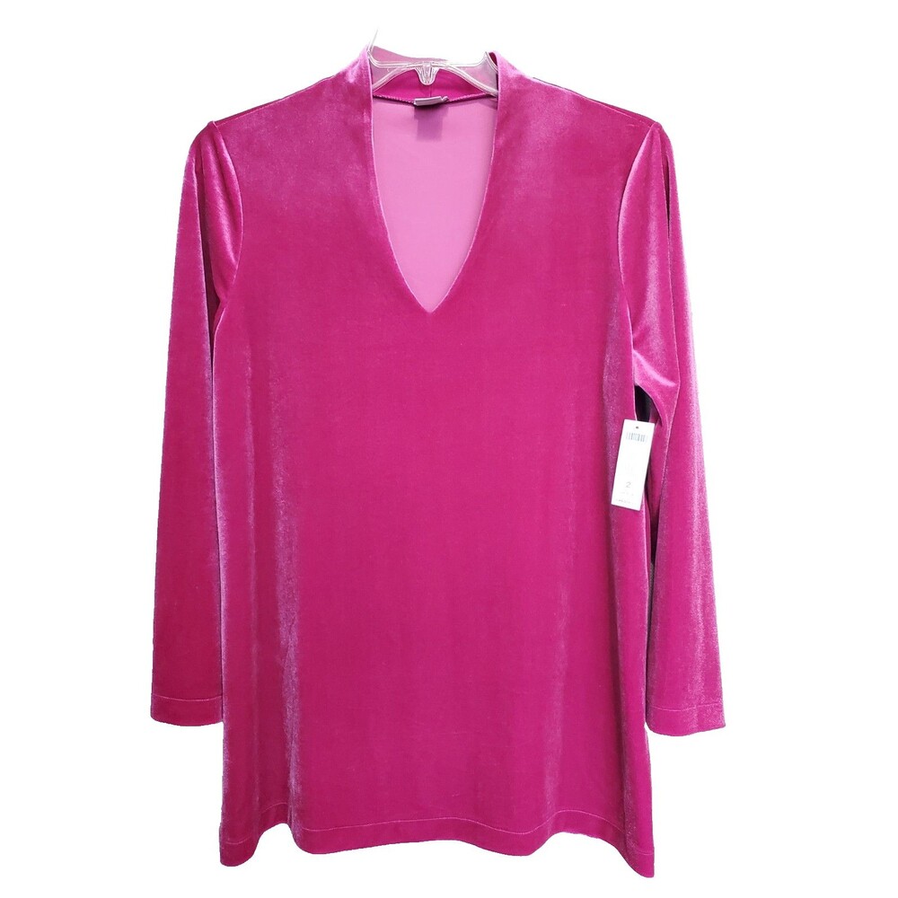 Chico's Magenta Velvet Polished V-Neck Long Sleeve Tunic Size 2 Large NWT